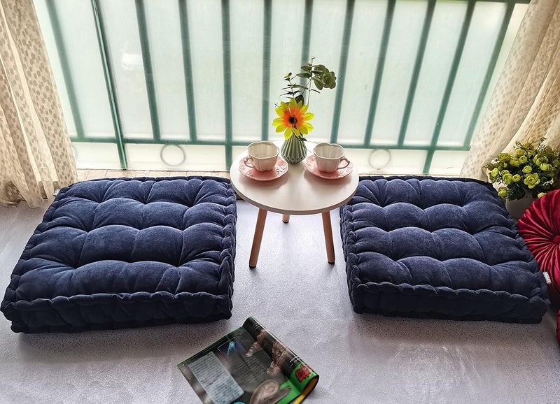 Verpert Floor Pillow 25x25 Inch Square Meditation Cushion Floor Seating for Adults Oversized Tufted seat Cushion Reading Nook for Kids, Yoga Meditation Pillow for Sitting on Floor (Navy) - Image 2